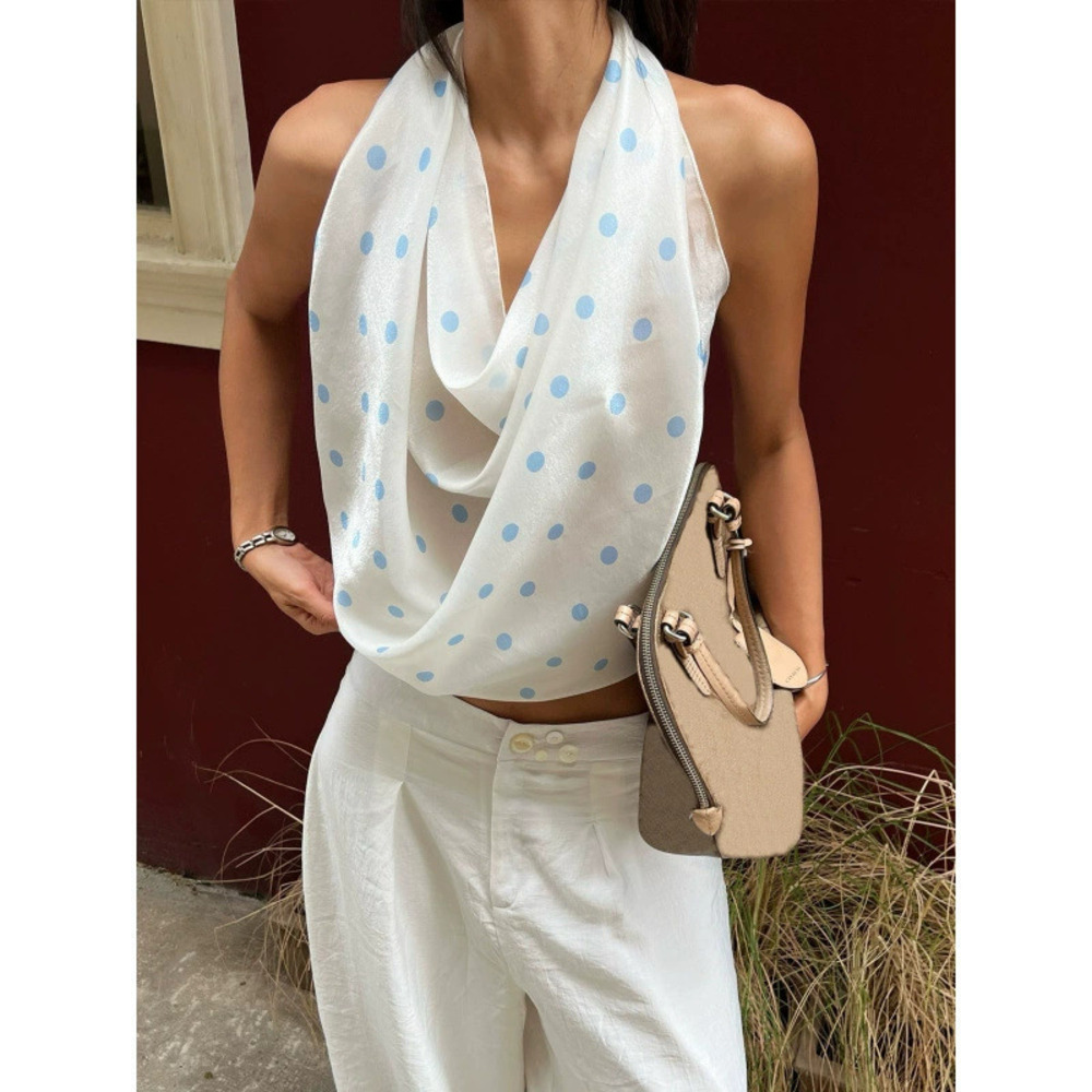 Zara Summer Halter Polka Dot Backless Slim Fit Short Cami Top